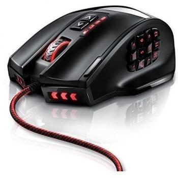 CSL-Computer - Ratón (18 botones, 16400 dpi), color negro y rojo