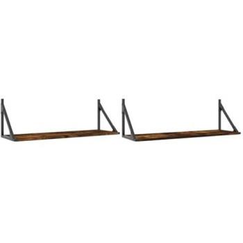 Estante de pared 2 uds, madera de ingeniería roble ahumado, dimensiones 80x25x25,5 cm