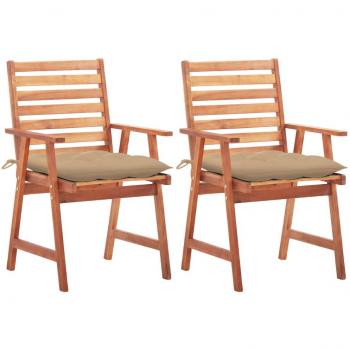 Outdoor Dining Chairs Set of 2 with Cushions Solid Acacia Wood