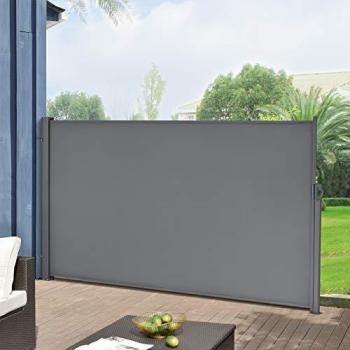 Toldo Lateral Extensible 180 x 300 cm Gris Medio para Exterior, Protección contra Viento y Sol