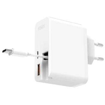 Cargador Ultrarrápido Ksix 65W con USB-C Power Delivery, USB-A Quick Charge y Cable Retráctil Integrado