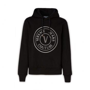 Versace Jeans Black Cotton Logo Details Hooded Sweatshirt - L