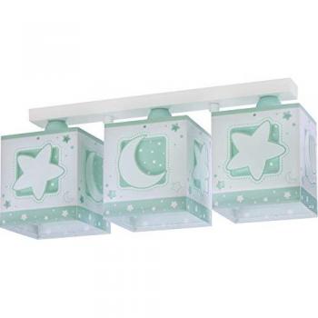 Plafón Infantil de Techo 3 Luces Moonlight Luna y Estrellas Verde 15W
