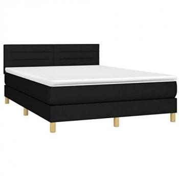Cama box spring con colchón viscoelástico de espuma, protector, muelles ensacados, adaptable, acolchado reversible, tela negro 140x200 cm