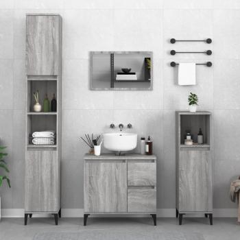 Set de muebles de baño 3 piezas gris Sonoma madera contrachapada multicapa