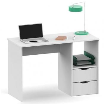 Briebe Prakt Escritorio, Mesa de Ordenador 76x115x50cm, 2 Cajones, Oficina, Habitación Juvenil, Desk, Tocador, Blanco