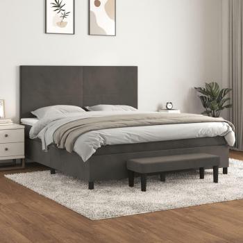 Cama box spring suave con colchón gris oscuro 160x200 cm Terciopelo Vidaxl