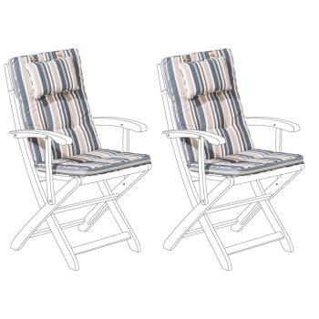 Conjunto de 2 cojines para silla de jardín azul beige Maui acolchado grueso resistente a los rayos UV