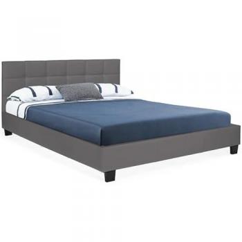 Cama Doble Charlotte 140x190cm con Somier y Cabecera PVC Gris Antracita