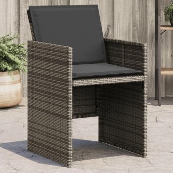 Gray Poly Rattan Garden Chairs with Cushions - Set of 4