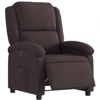 Sillón Reclinable Eléctrico en Tela Marrón Oscuro con Respaldo y Reposabrazos, Silla de Relax Ajustable para Ancianos
