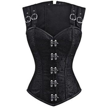 Charmian Women's Gothic Steampunk Brocade Steel Boned Vintage Waist Cincher Overbust corsé Vest Black Medium