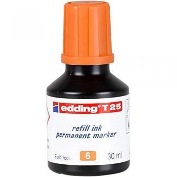 edding T 25 tinta de recambio para rotuladores permanentes, naranja, 30 ml, con sistema dispensador de gotas, para rellenar rápidamente casi todos los rotuladores permanentes edding
