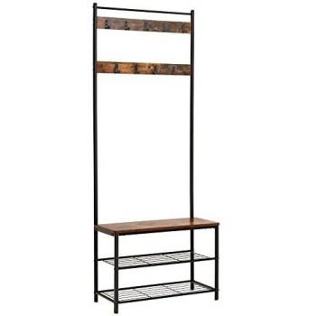 Perchero zapatero con banco recibidor integrado, mueble 3 en 1 de acero para entrada y pasillo, diseño industrial, dimensiones 32x70x177 cm