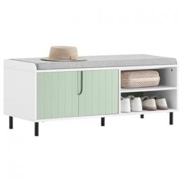 Banco Zapatero de Entrada SoBuy FSR158-GR con 2 Puertas Verde y Blanco, dimensiones 110 x 40 x 45 cm