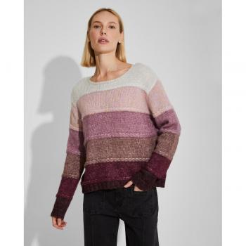 Jersey de rayas ancho de manga larga y cuello redondo cerrado para mujer