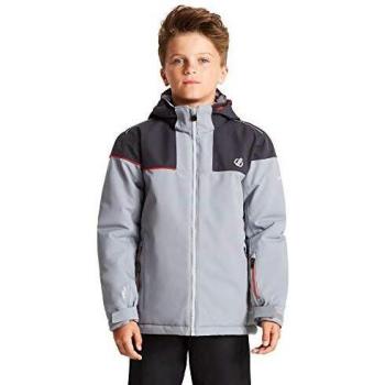 Dare 2b Entail Waterproof Breathable High Loft Insulated Foldaway Hooded Ski Snowboard Jacket with Snowskirt and Reflective Detail Chaqueta, Infantil, Cloudy Grey/Ebony Grey, 14