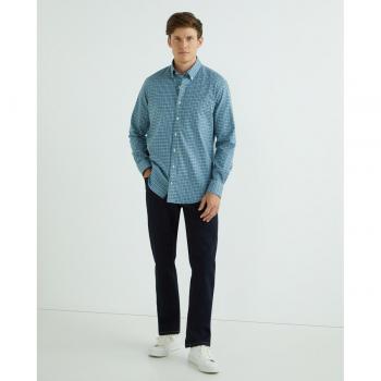 Rushmore - Camisa de hombre sport regular fit, 100% algodón NON IRON franela cuadro verde, cuello botón punta, puño arista, con bolsillo