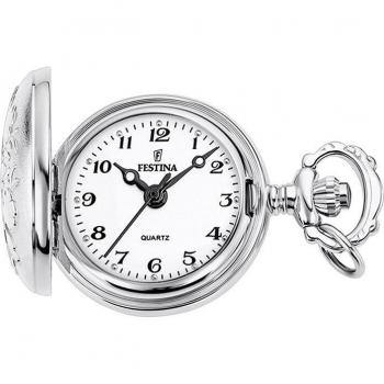 Festina F2032/1 Reloj de Bolsillo para Mujer con Esfera Blanca y Caja de Latón Plateado