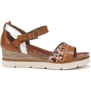 Sandalias de cuña de mujer Dorking marrón con print animal, piel, hebilla, altura de 5 a 8 cm, casual