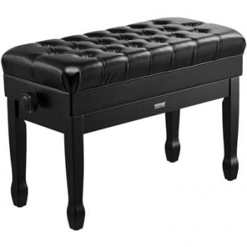VEVOR Adjustable Wooden Piano Bench with Padded Cushion and Storage Compartment, 750x360x515 mm