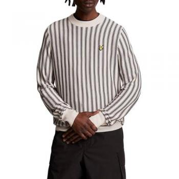 Lyle & Scott Men's Vertical Stripe Crew Neck Sweater - Grey/White/Cove - Medium