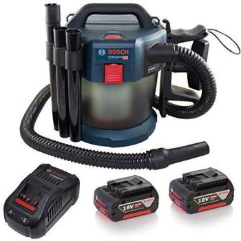 Bosch Professional 18V System aspirador para seco/húmedo a batería GAS 18V-10 L, incluido cargador, 2 baterías GBA 18V 5.0Ah, manguera de 1.6 m, tubo acodado, 3 tubos de aspiración