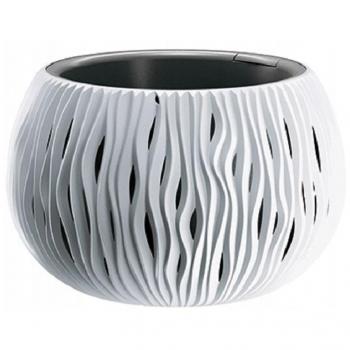 Bowl Sandy Prosperplast de plástico con depósito en color Gris piedra y Blanco, 16,1 cm alto x 23,8 cm ancho x 23,8 cm profundo