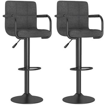 Taburetes de cocina 2 unidades tela gris oscuro vidaXL - Taburetes altos modernos ajustables, diseño bistró, con reposapiés, ideales para casa y restaurantes