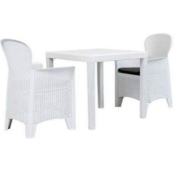 3-Piece White Plastic Bistro Set with Rattan Look