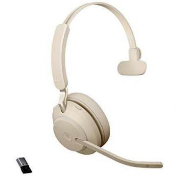 Jabra Evolve2 65 Auriculares Inalámbricos Monoaurales con Cancelación de Ruido - Certificados para Microsoft Teams - Batería de Larga Duración - Adaptador Bluetooth USB-A - Beige