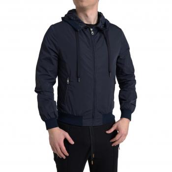 Blue Logo Hooded Full-Zip Sweater by Dolce & Gabbana, Polyester, Male, Size S