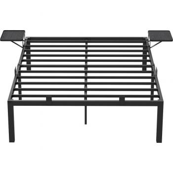 Cama doble de metal con estantes laterales, apto para colchones 190x140 y 200x160 cm, fácil montaje, negro clásico