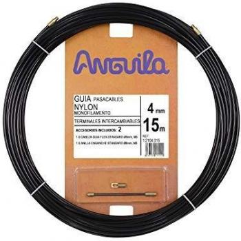 Anguila - Guía pasacables Nylon Monofilamento, 15 m, Diámetro 4 mm, Terminales Intercambiables, Negro.