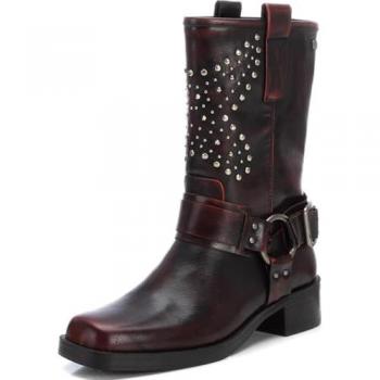 Botines de Mujer Xti Burdeos de Caña Alta con Tachas Estilo Motero y Cremallera, Talla 37