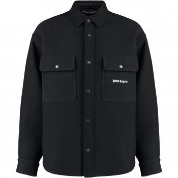 Palm Angels Men's Virgin Wool Overshirt in Black | Size 46 | PMES012F23FAB0021001