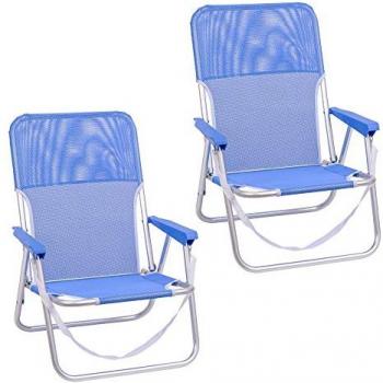 Pack de 2 Sillas de Playa Fijas Plegables con Asiento Bajo de Aluminio y Textileno Azul