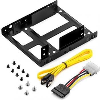 deleyCON Marco de Montaje - para Dos Discos Duros SSD de 2,5 a 3,5 Adaptador Chasis Extraíble Marco de Montaje Soporte Rieles Incluye Tornillos Cable SATA y Adaptador de Corriente
