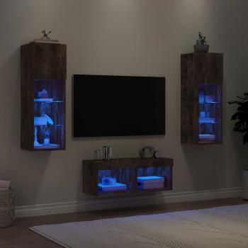 Muebles de TV de pared con luces LED 4 piezas roble ahumado vidaXL