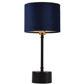 Lámpara de mesa Deventer, 39 cm, Metal y Pantalla de Franela Azul, Negro y Cobre