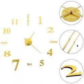 vidaXL Reloj Pared Adhesivo 3D XXL Gigante Decorativo Diseño Moderno Dorado