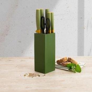 Set de Cocina Quid Naturalia 5 Cuchillos + Tijeras Verde 21,5x13x8 cm (Incluye cuchillo chef 20 cm, cuchillo panero 20 cm, cuchillo trinchador 20