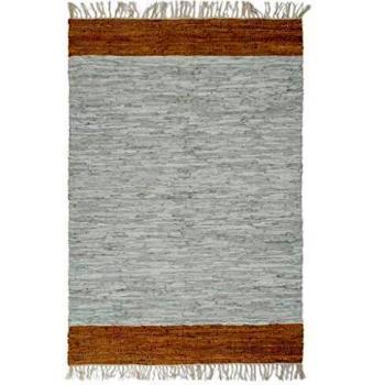 vidaXL Alfombra Chindi Tejida a Mano Cuero Hogar Casa Jardín Bricolaje Estera Moqueta Flexible Suave al Tacto Moderna 190x280cm Gris Claro/Marrón