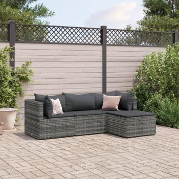4-Piece Grey Poly Rattan Garden Lounge Set with Cushions