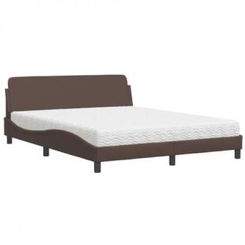 Cama con colchón de cuero sintético marrón 160x200 cm Vidaxl
