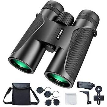 Binoculares Resistentes para Adultos 12 x 42 HD Binoculares con Vista Clara y Brillante para Observación de Aves/ Conciertos/ Deportes/ Senderismo con Adaptador de Teléfono Universal para Fotografía