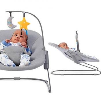 kk KinderKraft Hamaca bebé CALMEE, Balanceo natural, Asiento ajustable, Juguetes, Gris