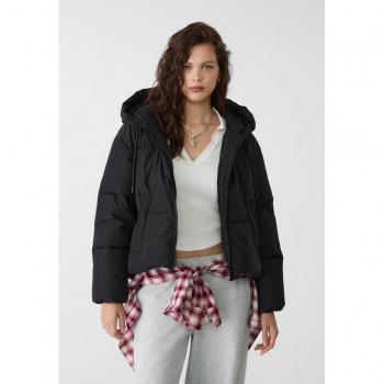 Oversize Black Puffer Jacket with Hood - Size S