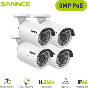 Cámara de vigilancia PoE 4MP para interiores y exteriores - 36 LEDs IR, IP66, resistente a la intemperie, compatible con N98PBD/N96PBK - Sannce