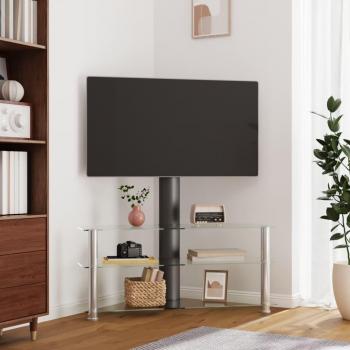 Mueble TV Esquina 3 Niveles para Pantallas de 32-70 Pulgadas en Color Negro Plateado - vidaXL